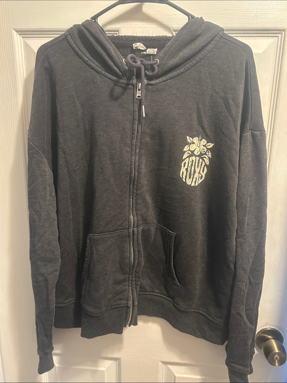 Roxy Men's Charcoal Gray Zip-Up Hoodie with Pineapple Logo